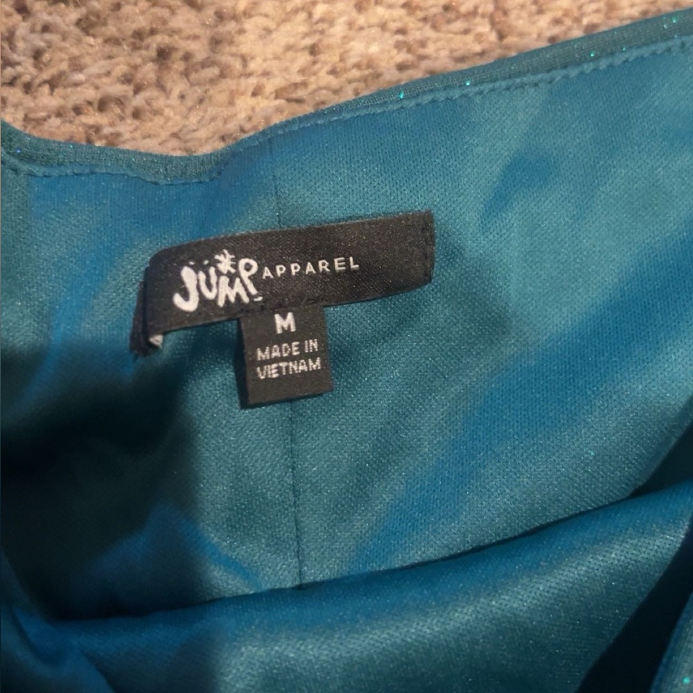 Teal Glitter long Sleeve Ruched Mini Dress medium - Picture 4 of 4